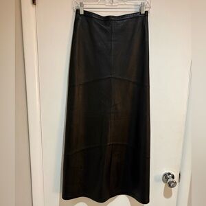 Genuine Black Lambskin Leather Midi Skirt